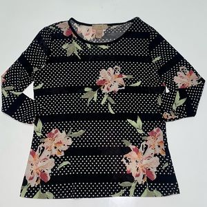 Vintage y2k i.e. floral & polka dot pattern sheer long sleeve top